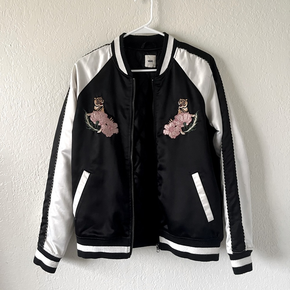 Vans Souvenir satin bomber california tiger floral embroidered zip jacket medium